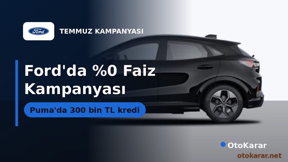 Ford Temmuz 2026: Puma ve Kuga'da 300 Bin TL'ye %0 Faizli Kredi